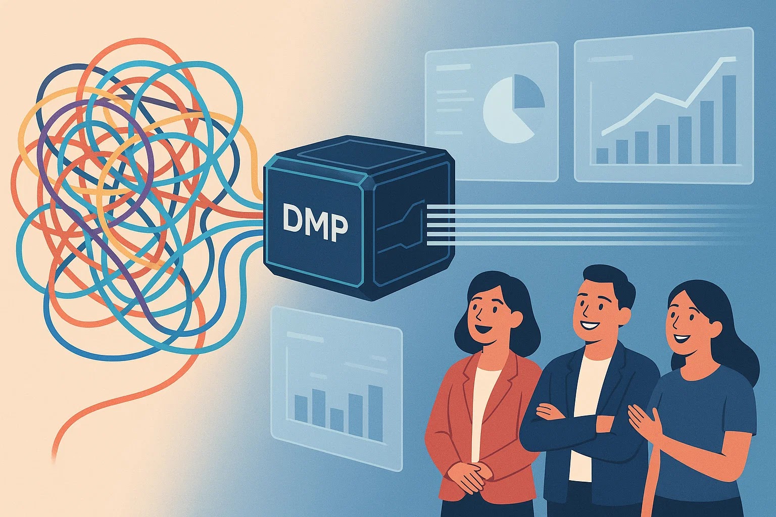 Схематическое изображение, как DMP-платформа решает проблемы грязных и хаотичных данных.